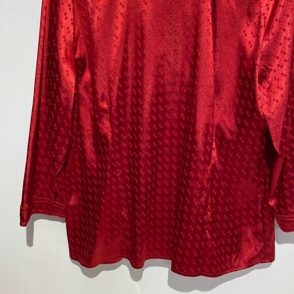 Covington Women's Red Textured Satin Stand Up Collar Woven Blouse Size Large NWT - Picture 10 of 11
